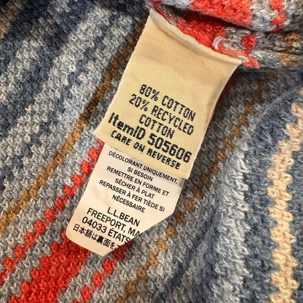 L.L. Bean Striped Crewneck Sweater in Blue, Tan, Cream & Coral